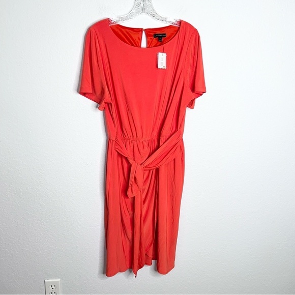 Lane Bryant Dress Women 14 16 Faux Wrap Sheath Short Sleeve Orange B11 - Picture 1 of 8